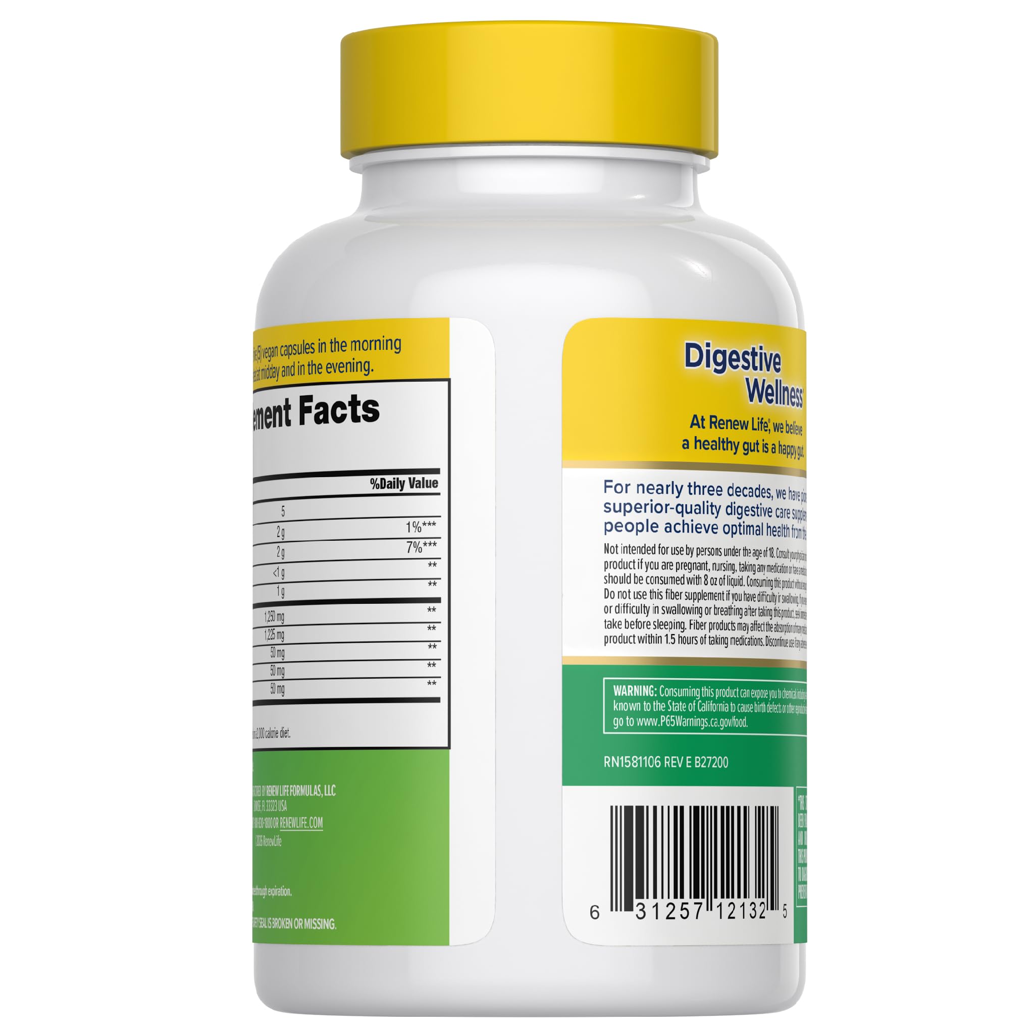 Renew Life prebiotic capsules close-up emphasizes vegetarian formula for daily wellness.