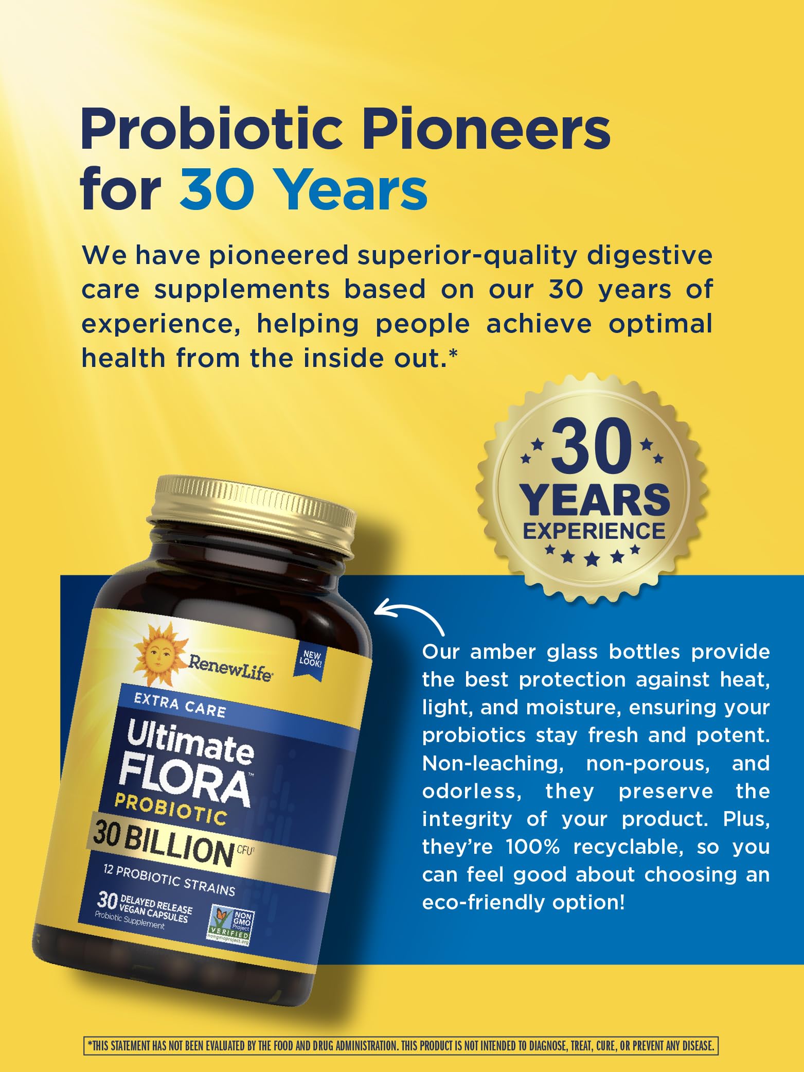 Packaging and bottle cap highlighting travel-friendly probiotic packaging.