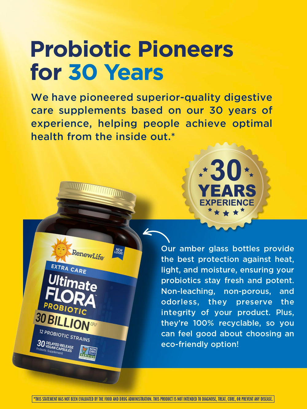 Packaging and bottle cap highlighting travel-friendly probiotic packaging.