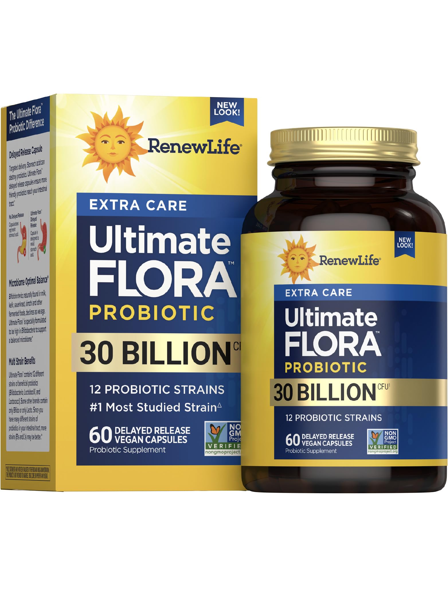Renew Life Extra Care Probiotic bottle, 60 count, for daily gut and immune support.