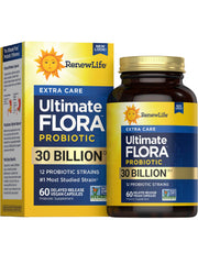 Renew Life Extra Care Probiotic bottle, 60 count, for daily gut and immune support.