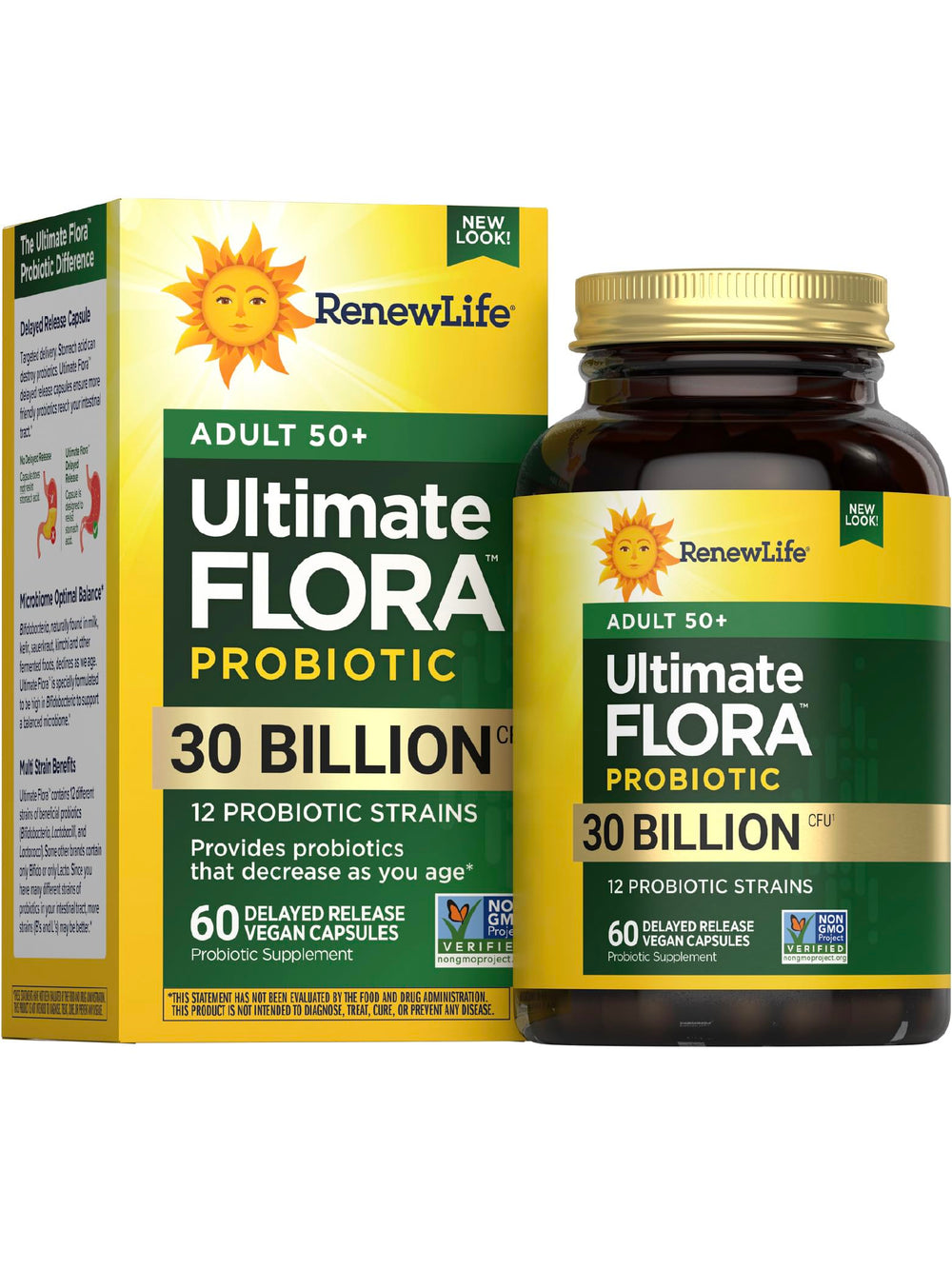 Renew Life Probiotic 50 Plus bottle front view showing 60 capsules for daily support