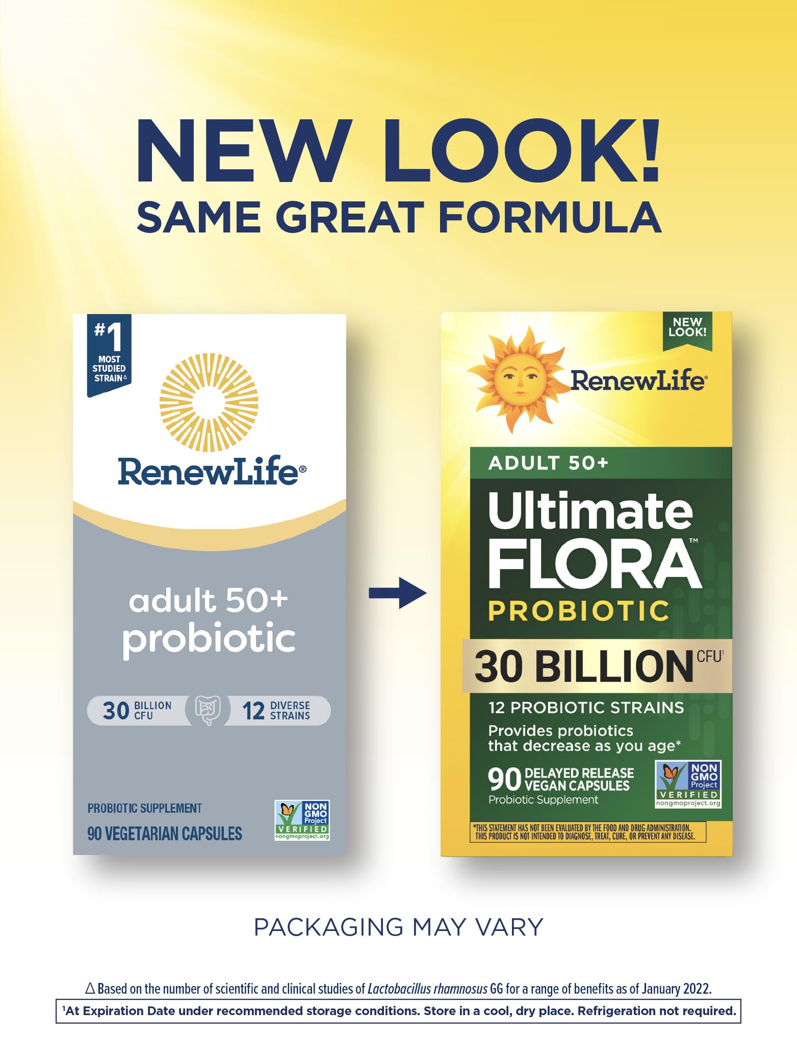 Renew Life Probiotic Adult 50 Plus capsules close-up shows 30 billion CFU.