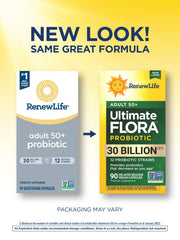 Renew Life Probiotic Adult 50 Plus capsules close-up shows 30 billion CFU.