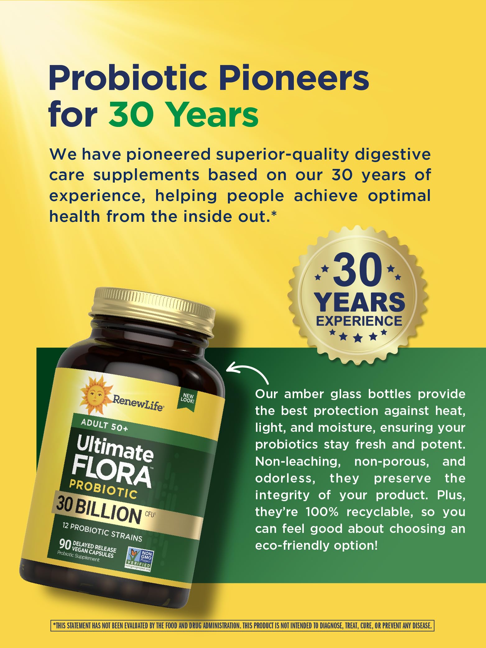 Renew Life Probiotic Adult 50 Plus packaging on shelf communicates everyday wellness.