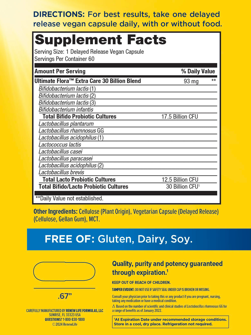 Renew Life probiotic 12-strain graphic highlighting diverse gut health benefits.
