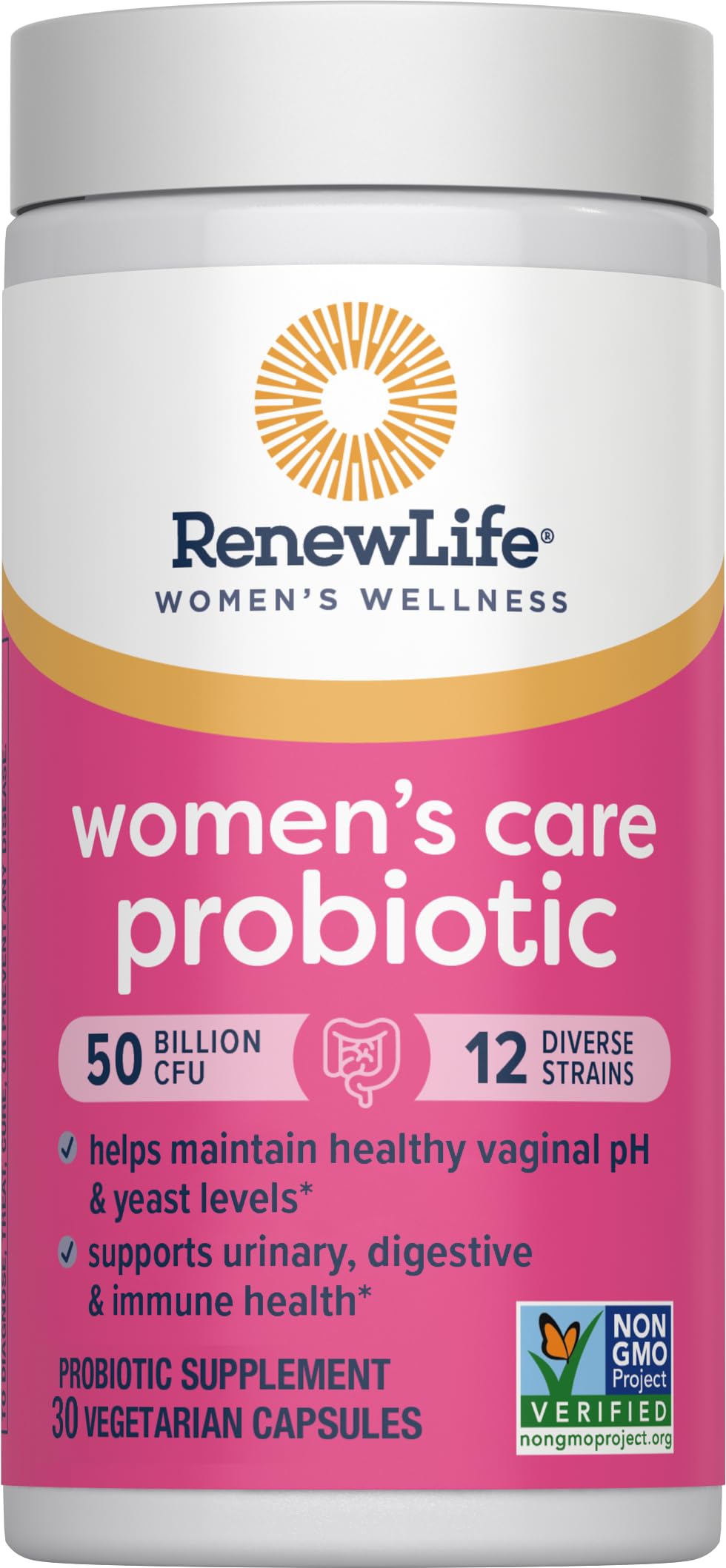 Renew Life Women’s Probiotic bottle on shelf conveying daily wellness.