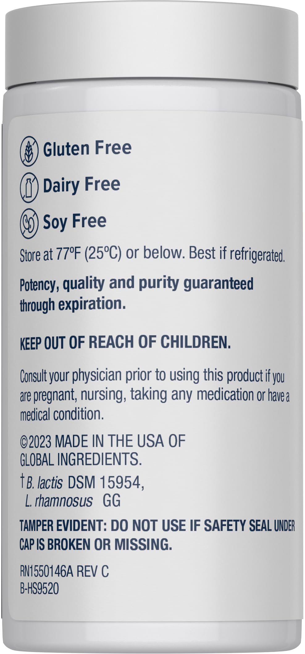 Renew Life Women's Probiotic twelve-strain blend highlights diverse strains for gut health and immune support.