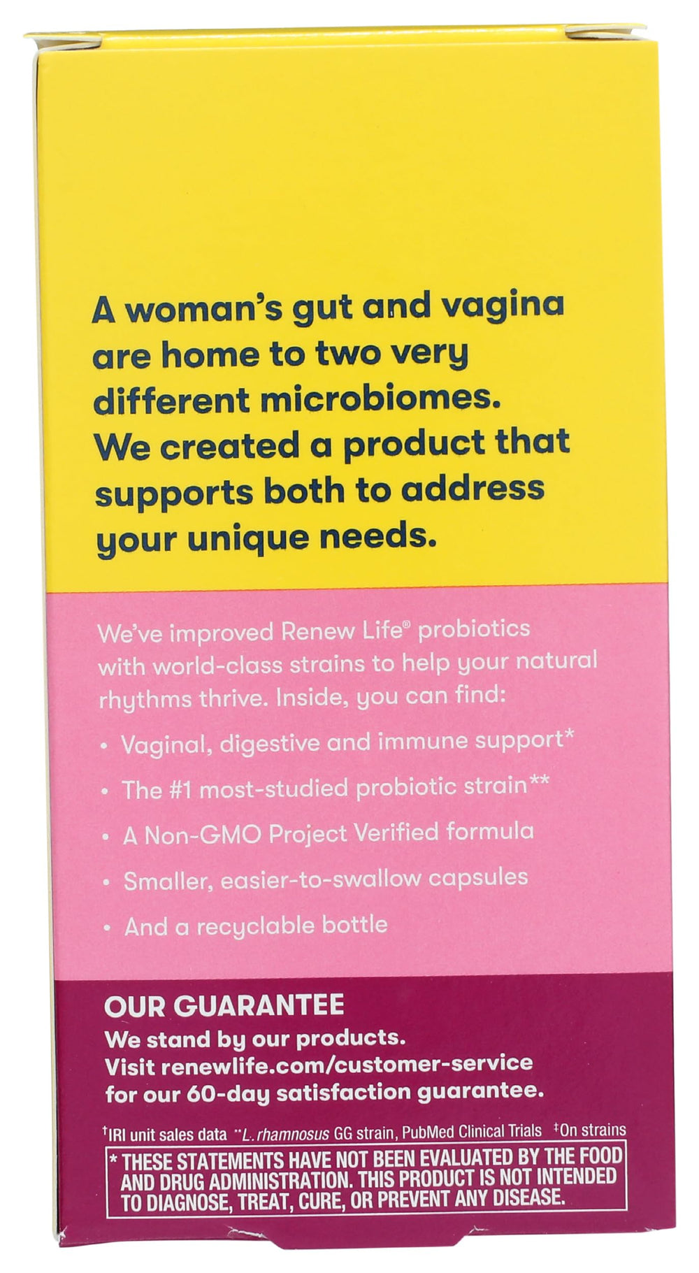 Close-up of Renew Life probiotic capsule highlighting easy-to-swallow form and potency.