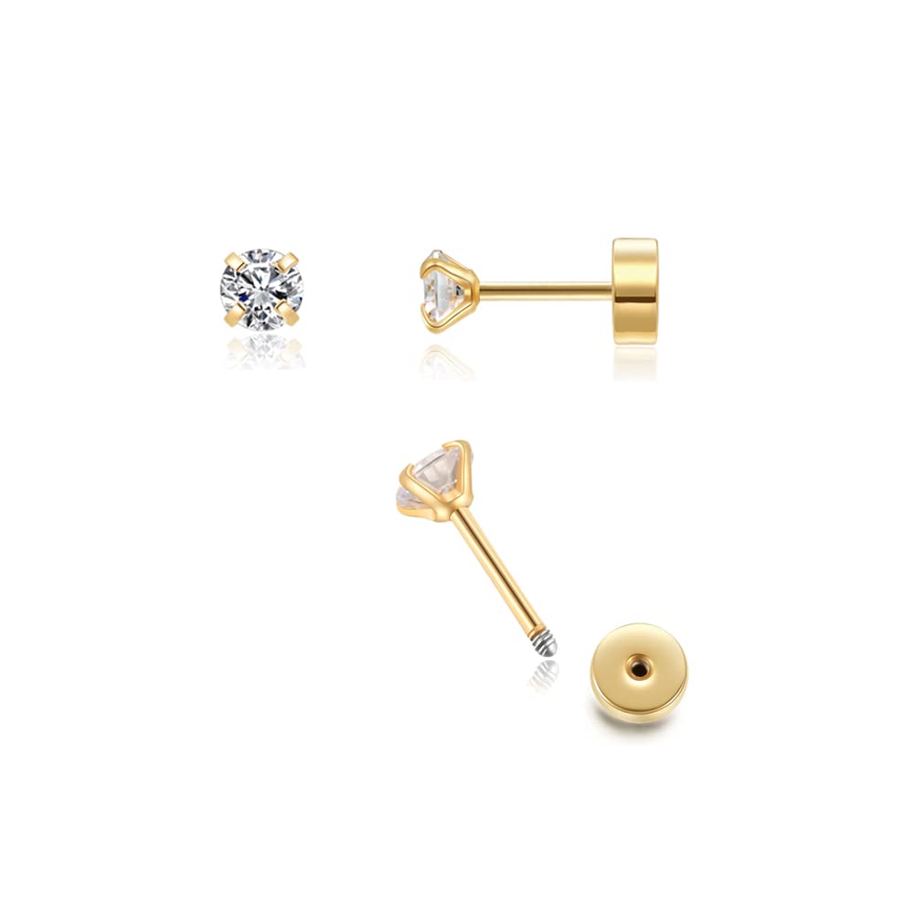 Renkovte tiny CZ screw-back helix stud for secure daily wear