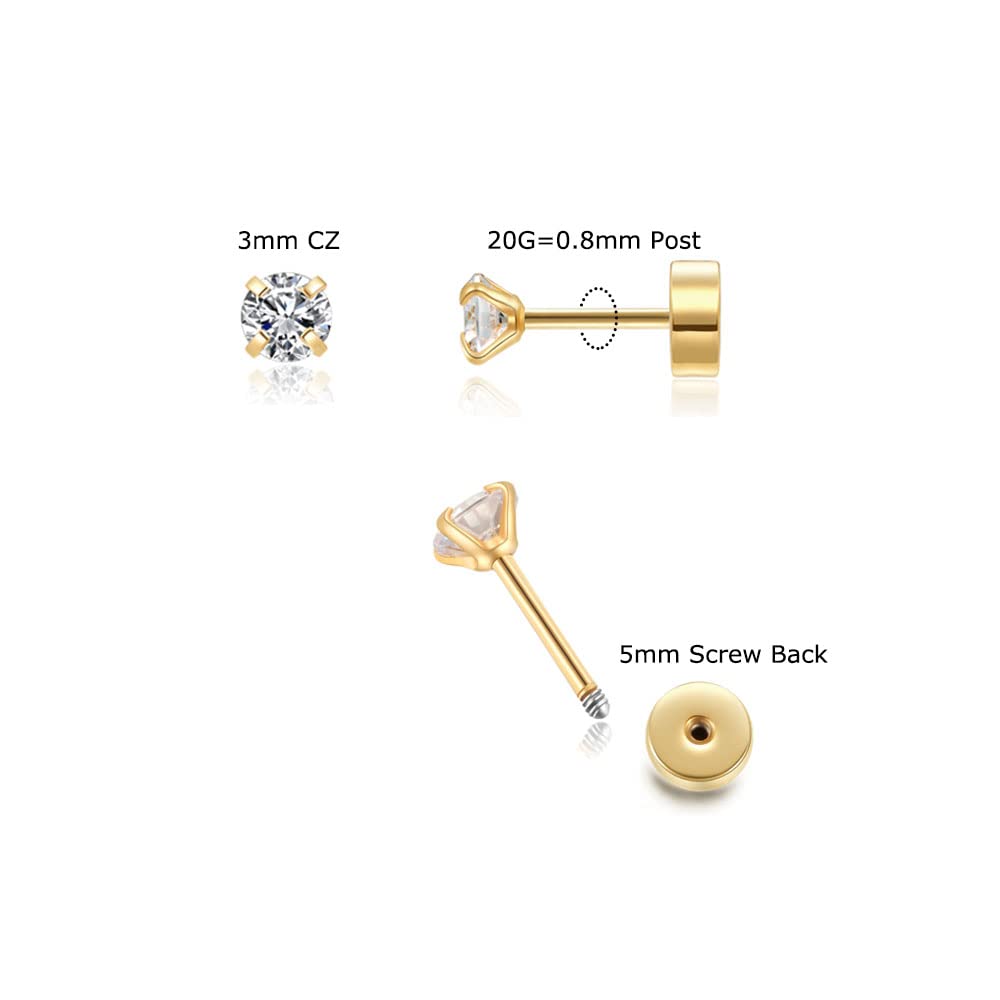 Renkovte tiny CZ screw-back tragus stud for all-day security