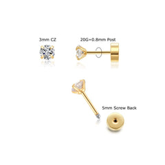 Renkovte tiny CZ screw-back tragus stud for all-day security