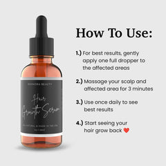 Rennora Beauty Hair Growth Serum label back detailing ingredients and usage.