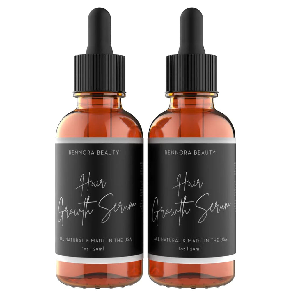 Rennora Beauty Hair Growth Serum bottle front showing herbal formula for scalp vitality.