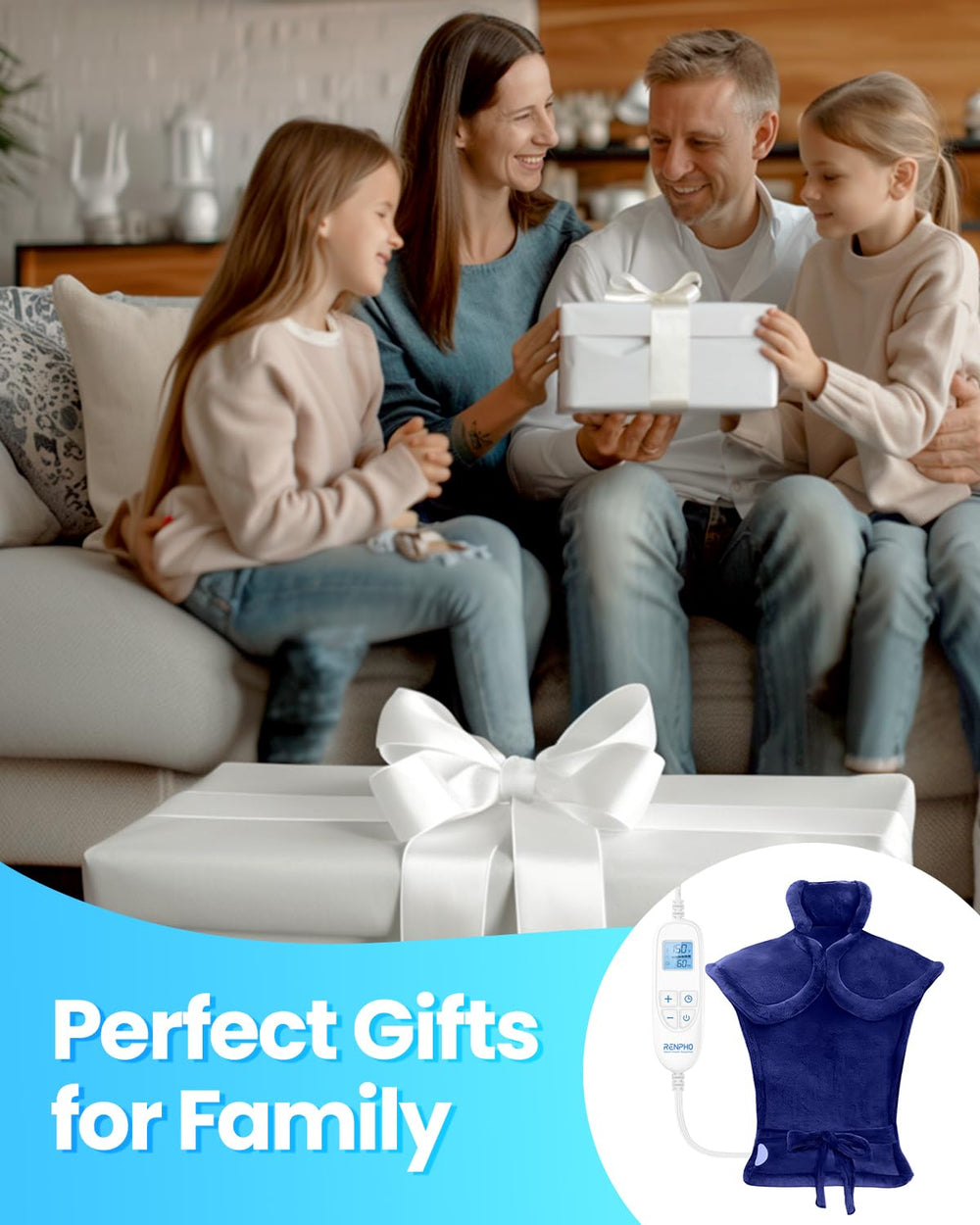 RENPHO neck and shoulder heat pad with dual straps for secure, hands-free warmth