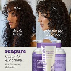 RENPURE Castor Oil & Moringa Conditioner bottle delivering hydrated waves