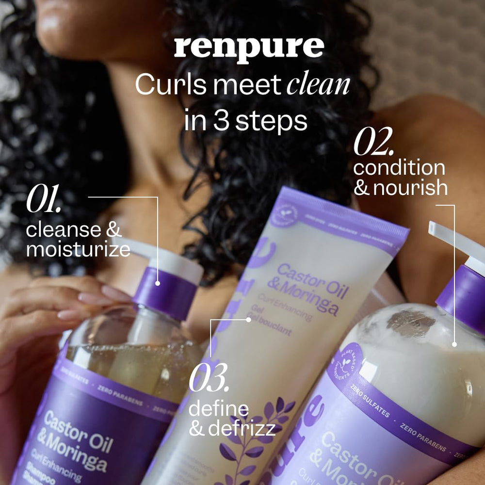 Close-up of defined 2B-3C curls with Renpure oils