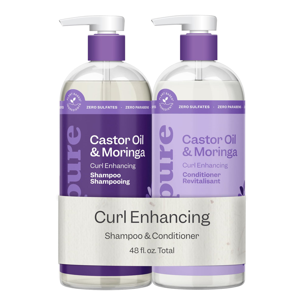 RENPURE Castor Oil & Moringa Shampoo bottle for frizz-free, glossy curls