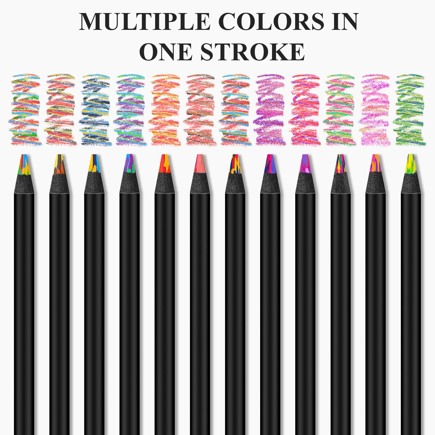 Rentuwa Rainbow Pencils closeup core detail 0-2inch reveals bold line potential.