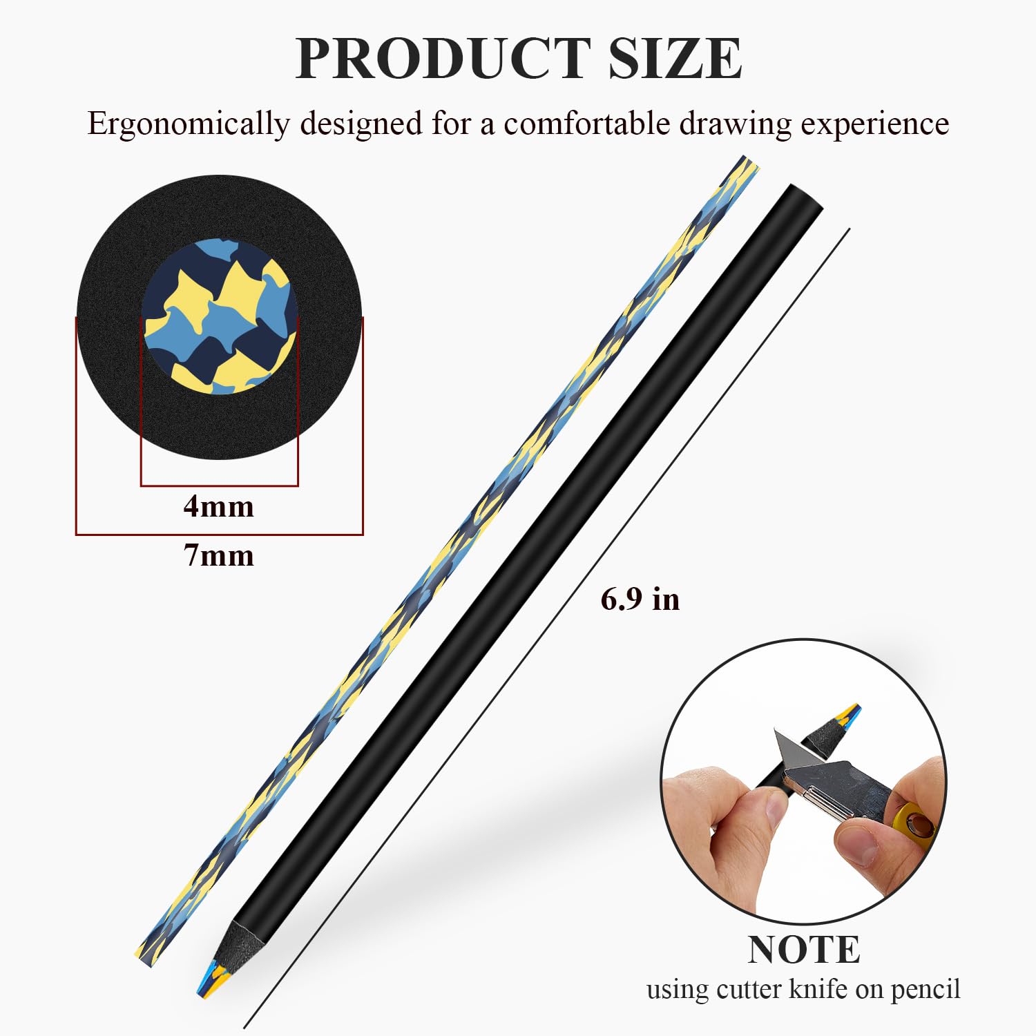 Rentuwa Rainbow Pencils ebony wood construction highlights durability and grip.
