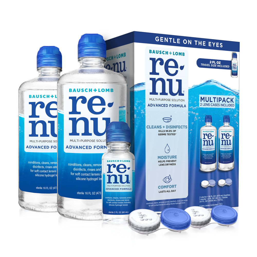 Renu Advanced Formula bottle pour for easy daily lens cleaning and care