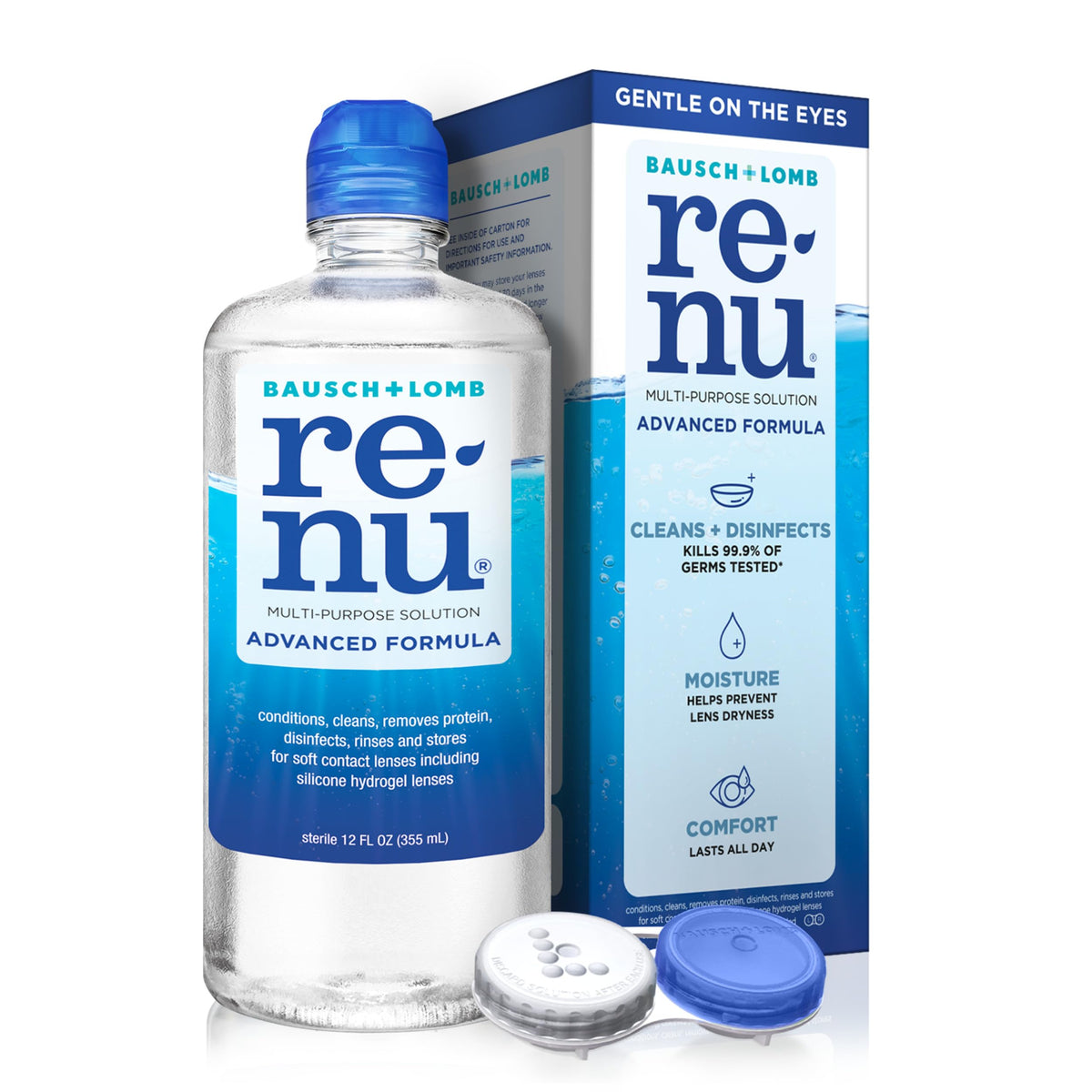 Renu Advanced Formula bottle pour for gentle daily lens care