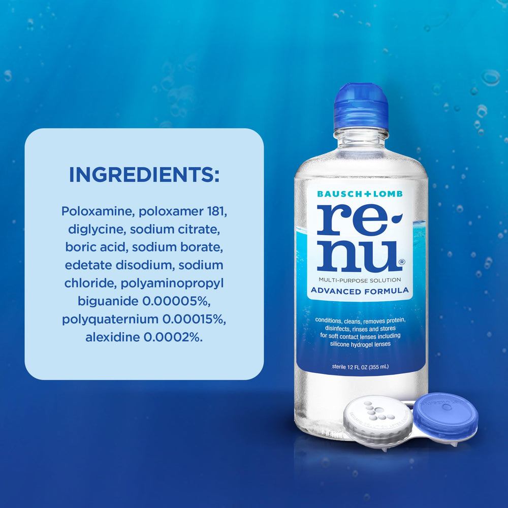 Renu disinfection action graphic highlights three-cleanse power for daily lenses
