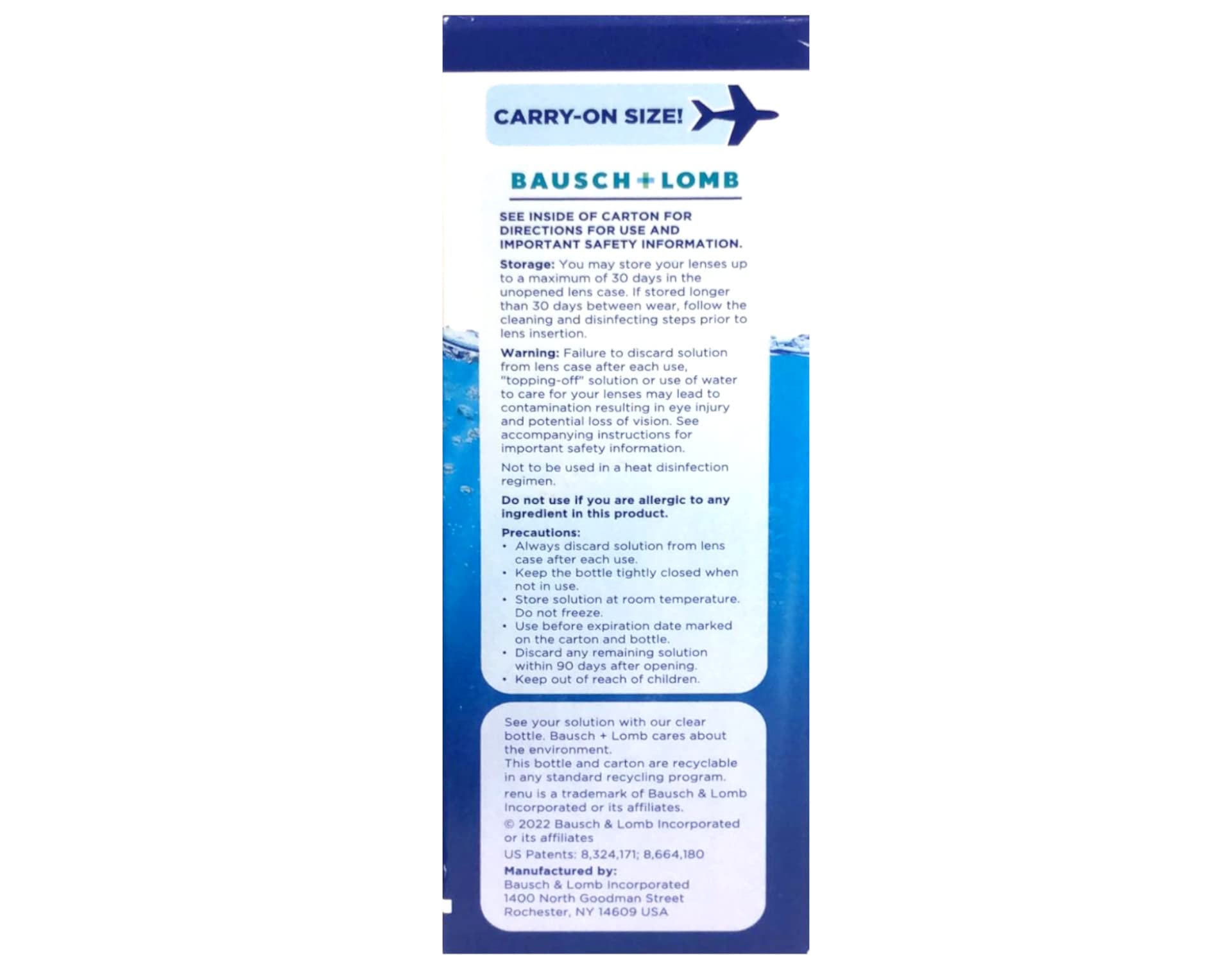 Renu Fresh cap and dropper for easy lens care.