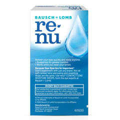 Renu eye drops applied during wear refresh lenses for comfort.