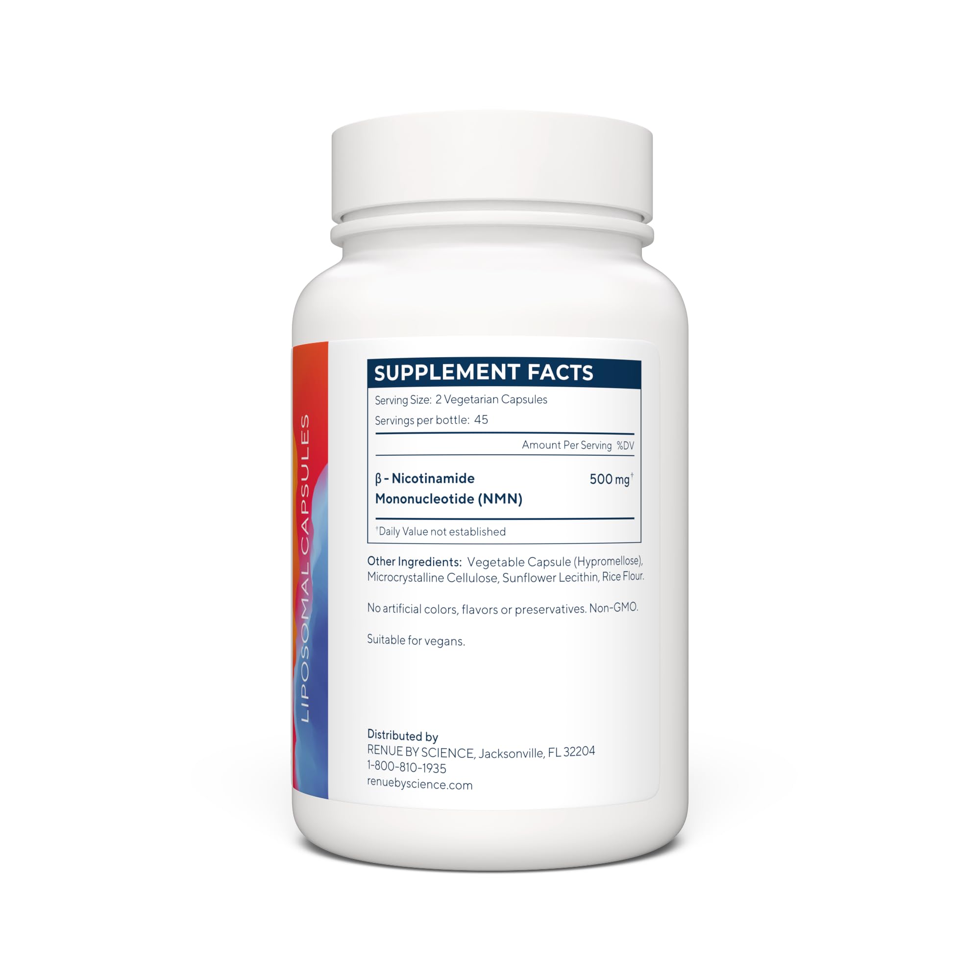 Renue By Science Lipo NMN capsules front view highlighting easy-to-swallow design
