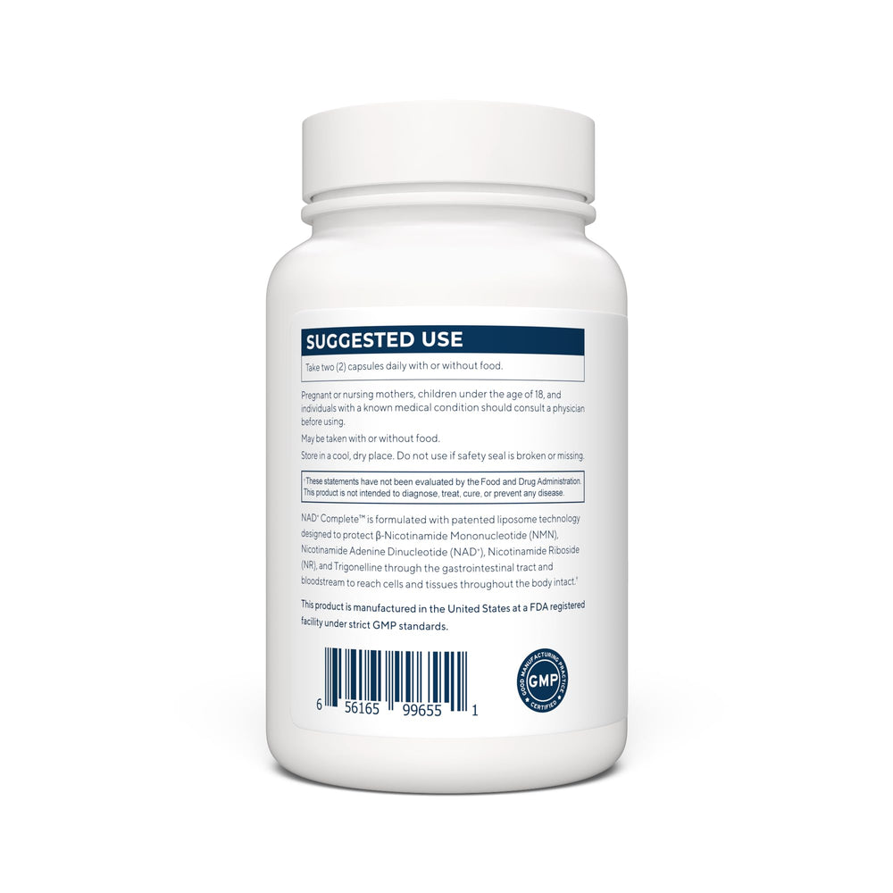 Renue By Science NAD+ Complete capsules pour demonstrates convenient daily supplementation.