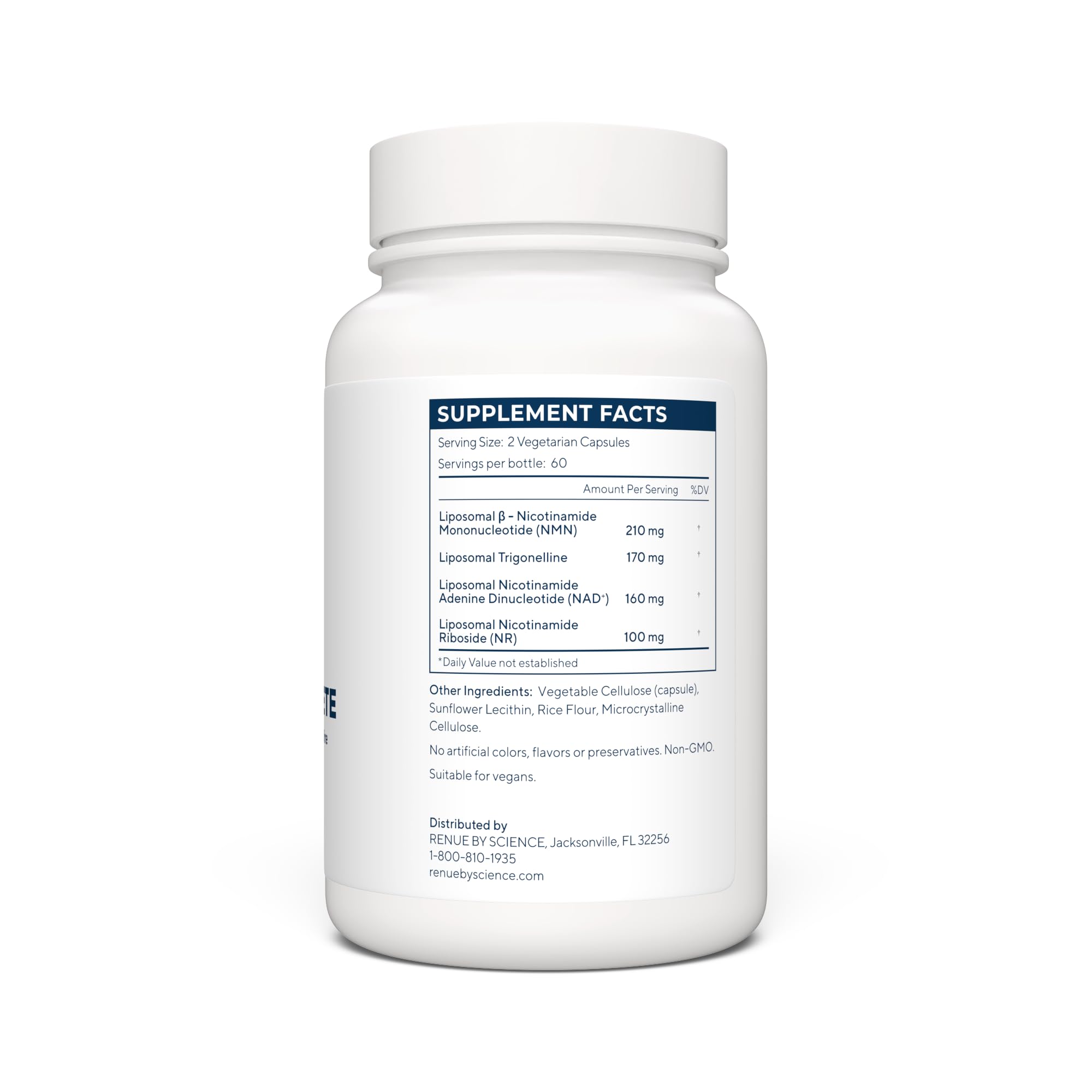 Renue By Science NAD+ Complete packaging box highlights premium quality and GMP standards.