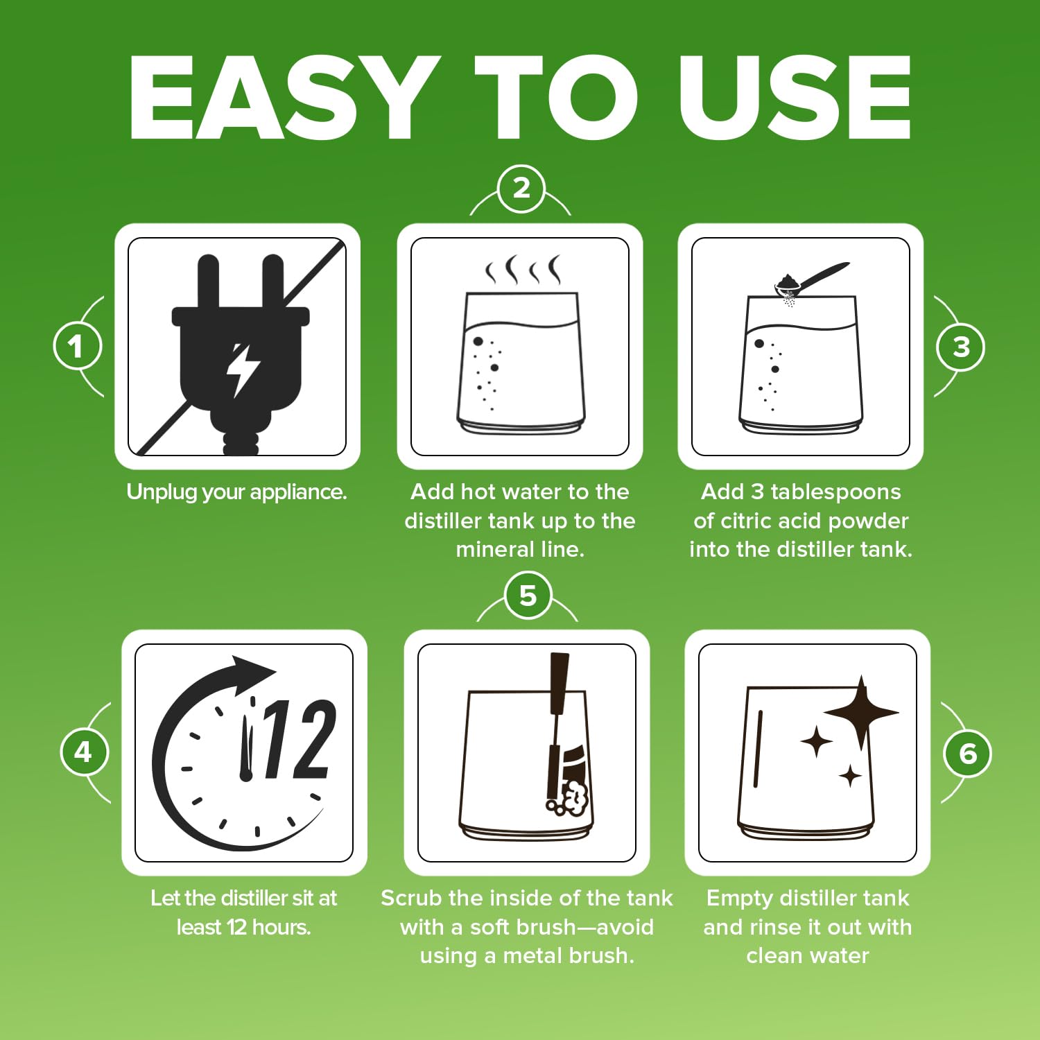 Renuv Citric Acid Descaler dissolving mix demonstrates easy, safe descaling