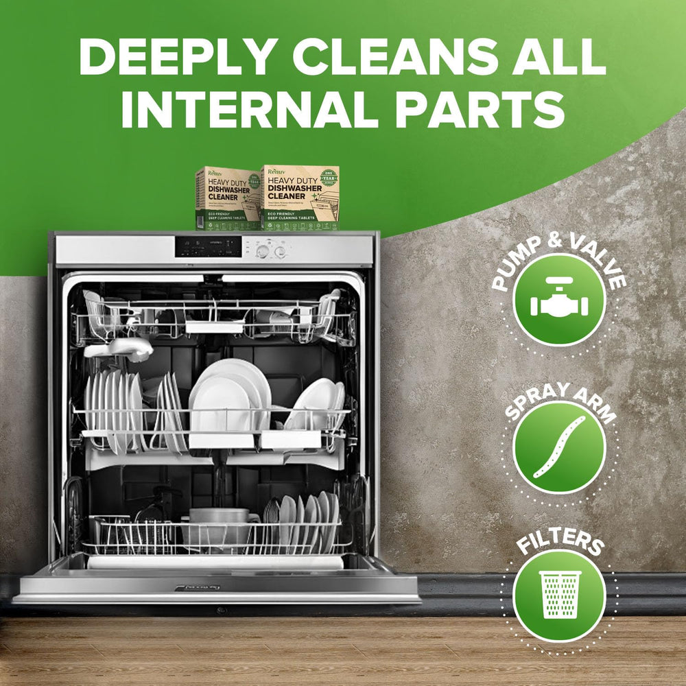 Renuv odor elimination in dishwasher for fresher machines after cycles.