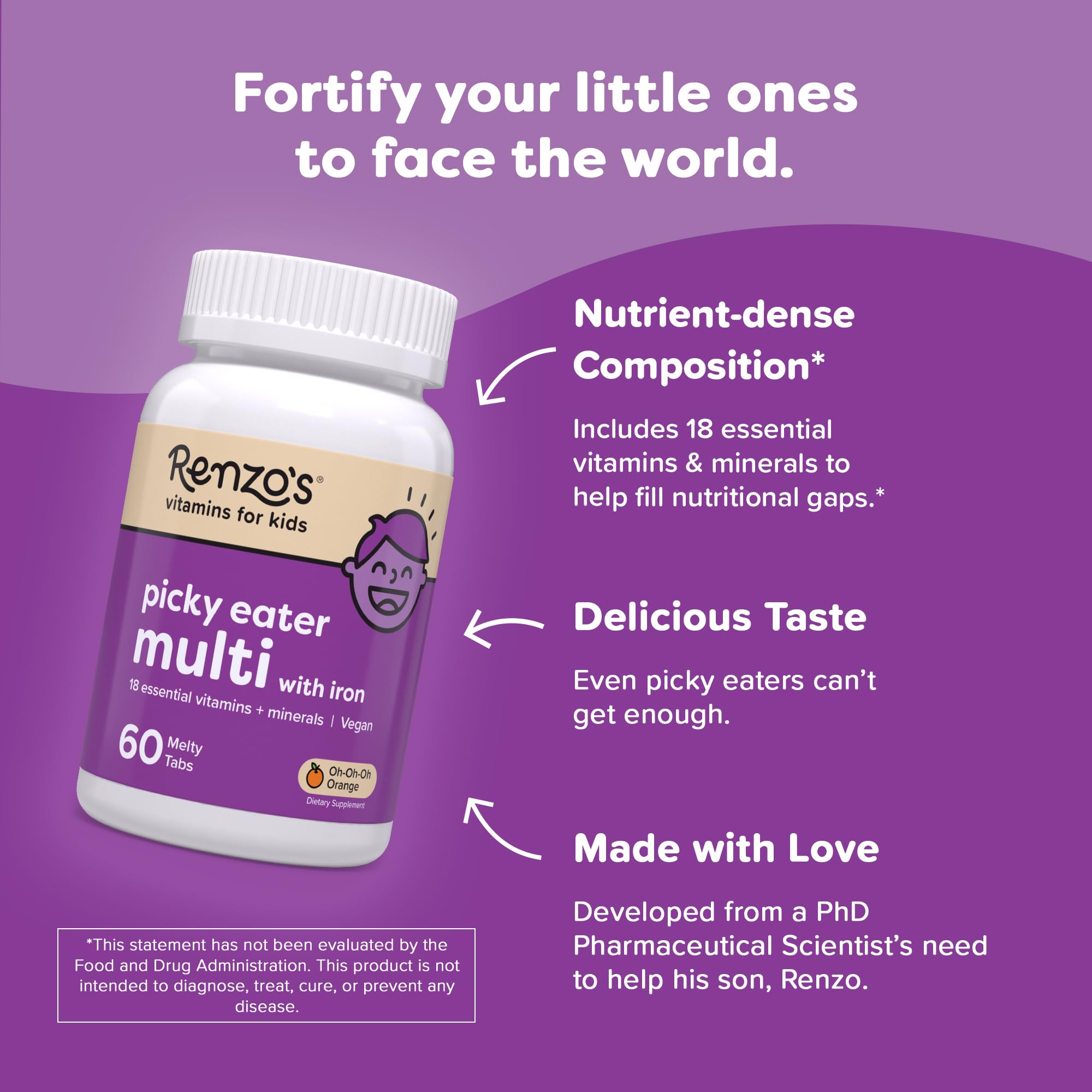Renzo's iron and zinc formula supports daily nutrients for children