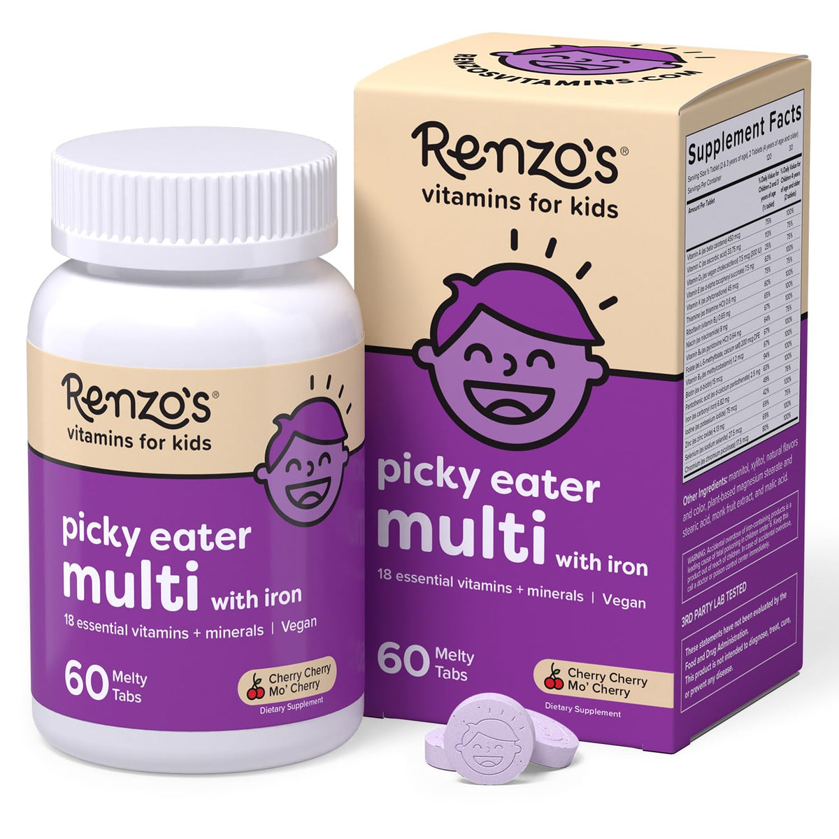 Renzo's Picky Eater melty tabs pack ideal for quick kid vitamins