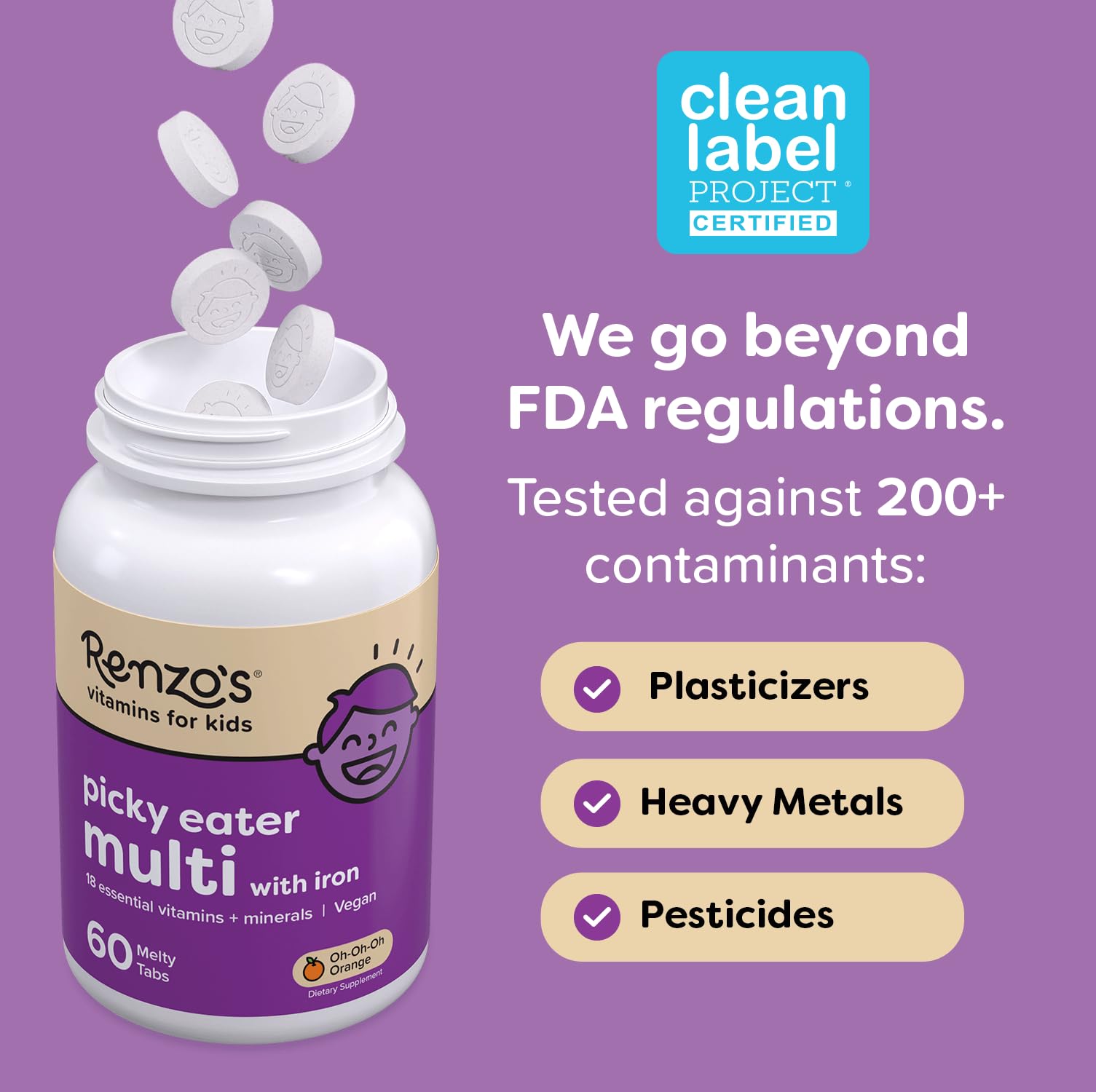 Ages 4+ dose two tablets daily with Renzo's