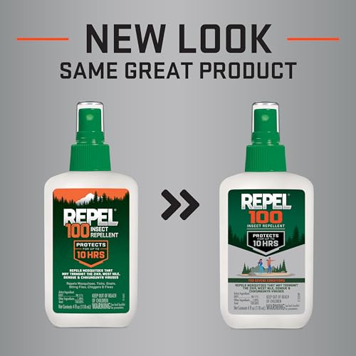 Repel 100 label detail shows DEET concentration on packaging.