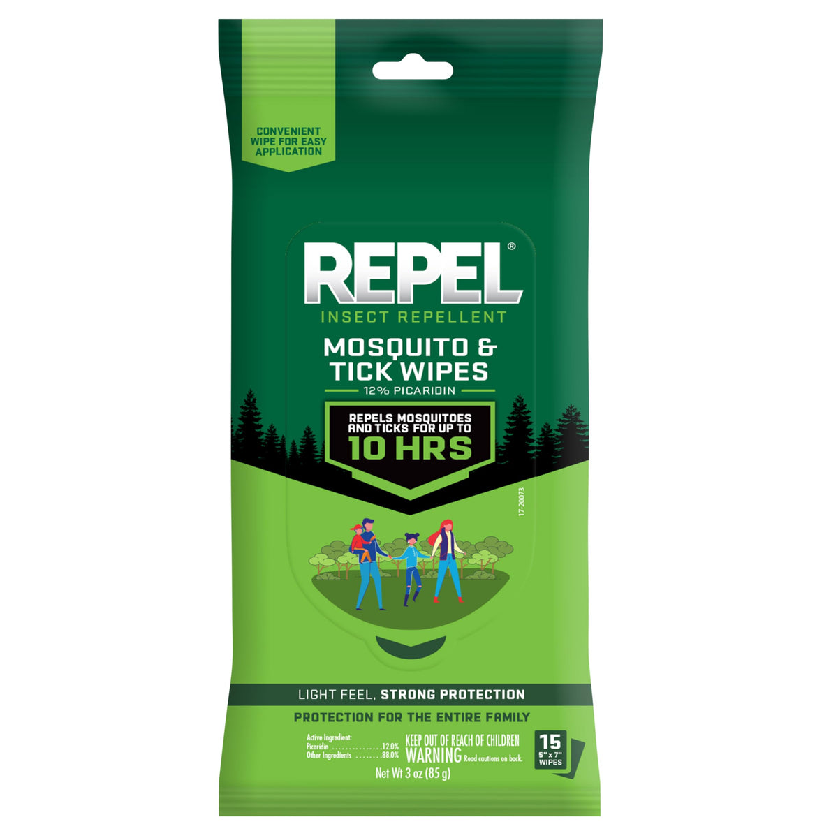 Repel mosquito and tick wipes in a front-facing pack for travel-ready protection