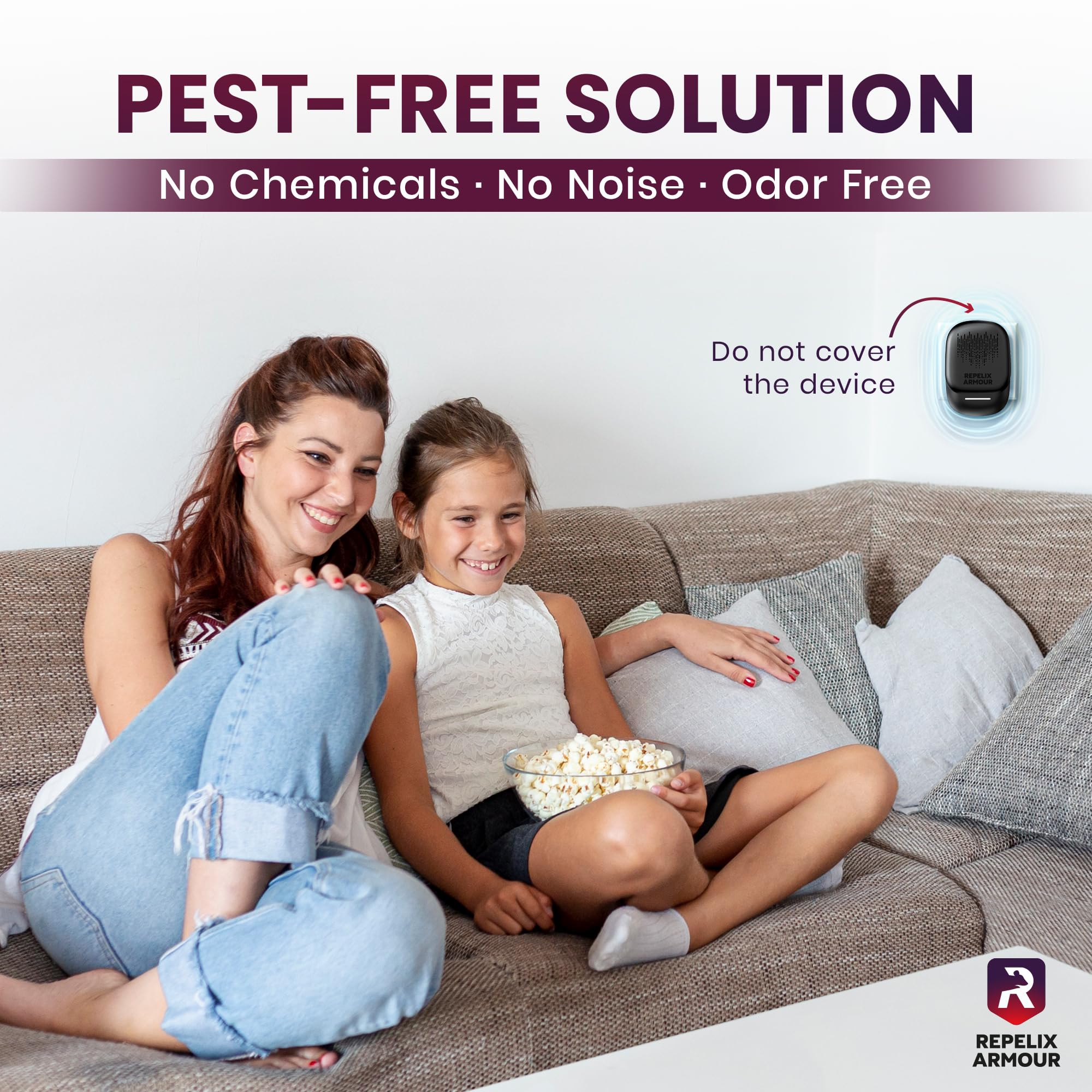 REPELIX ARMOUR living room setup demonstrates plug-in protection.