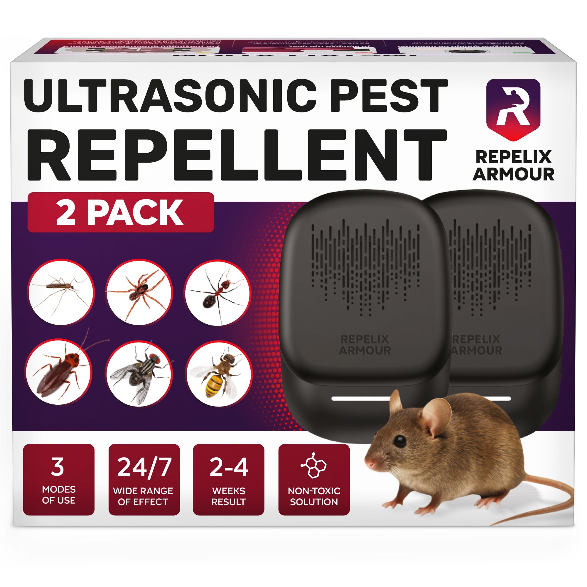 REPELIX ARMOUR ultrasonic pest repeller for indoor use protects up to 1,500 sq ft.