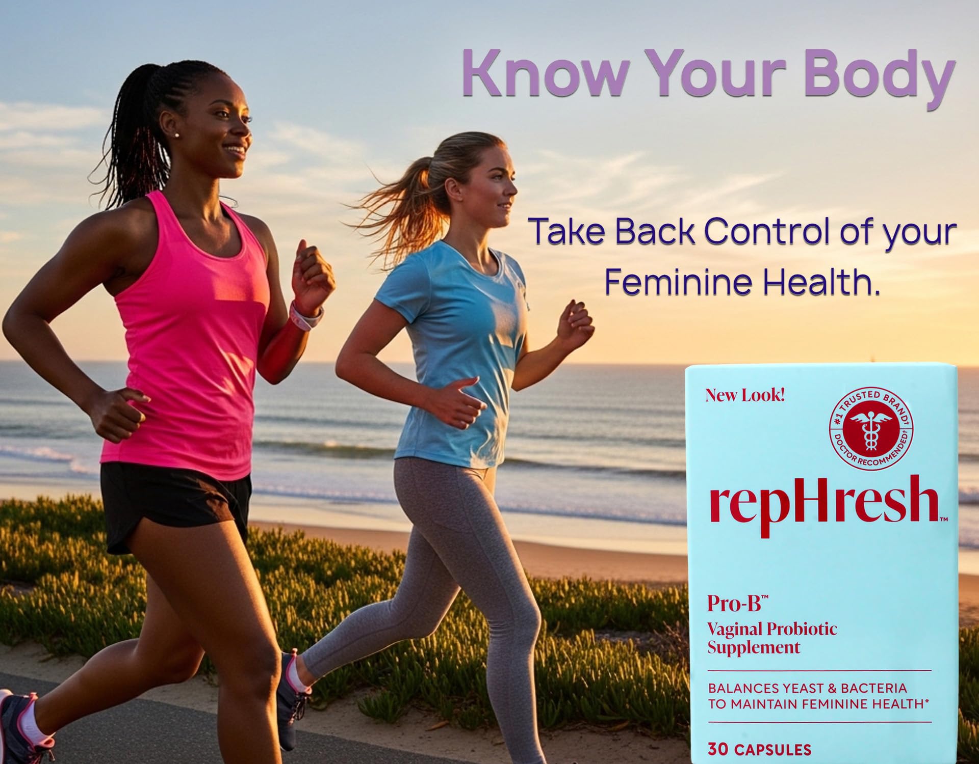 RepHresh Pro-B on bathroom shelf for everyday feminine health.