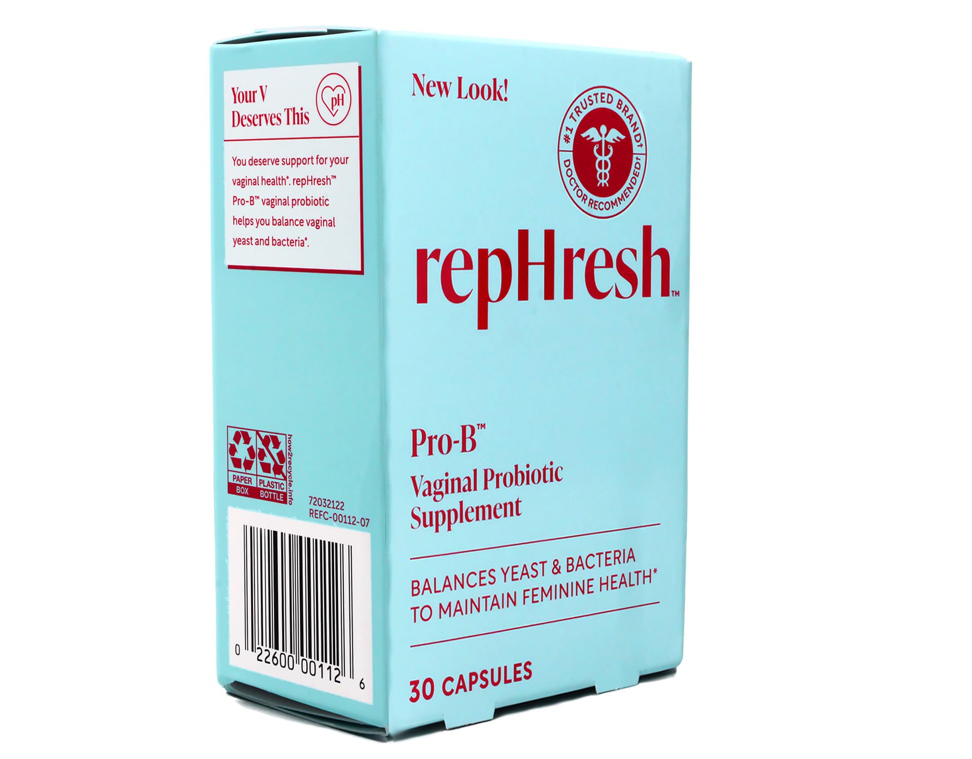 RepHresh Pro-B packaging box highlighting 30 capsules per bottle.