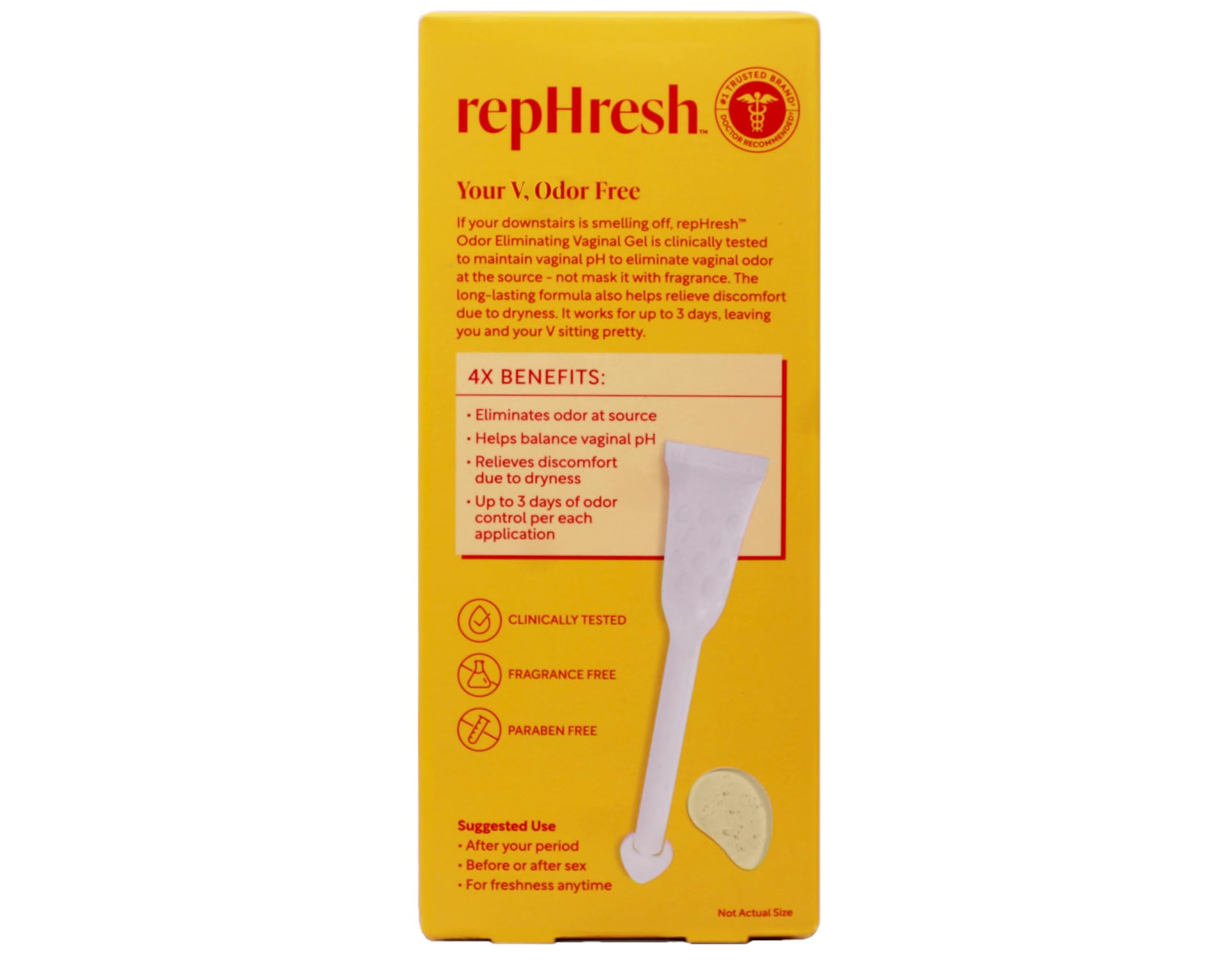 RepHresh Vaginal Gel odor elimination focus showing freshness after use