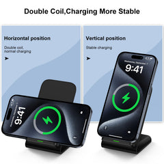 Repind Samsung wireless charger stand side view showing sleek, space-saving charging on a desk.