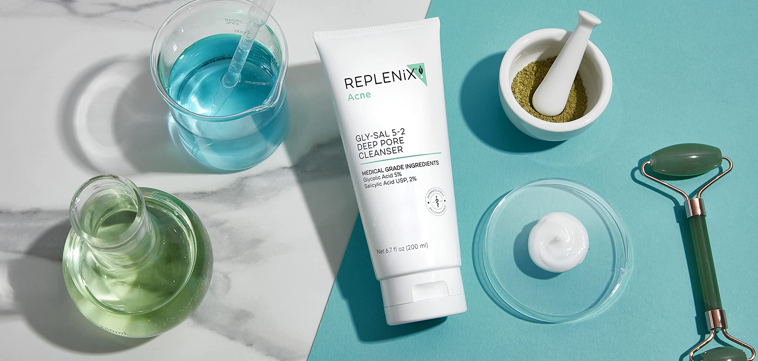 Daily morning skincare routine including Replenix Gly-Sal cleanse