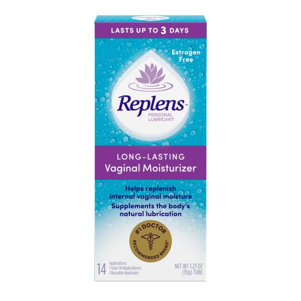 Replens bottle label closeup highlights fragrance-free formula for sensitivity.