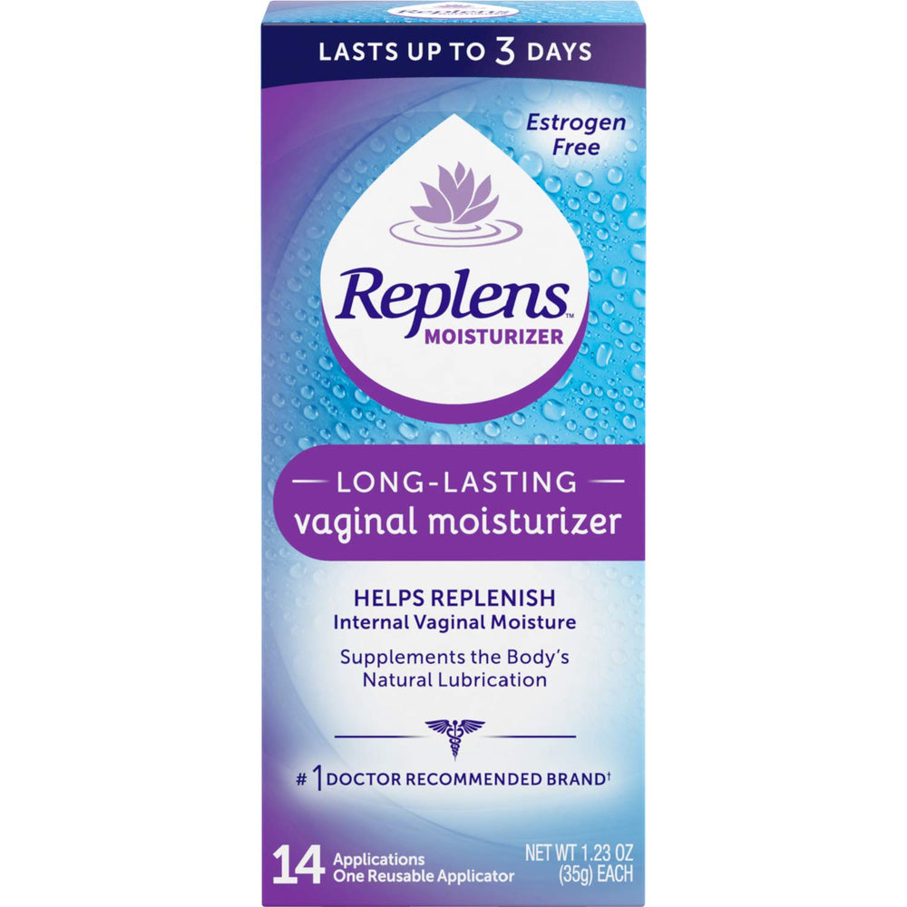 Replens long-lasting vaginal moisturizer bottle for lasting moisture and comfort.