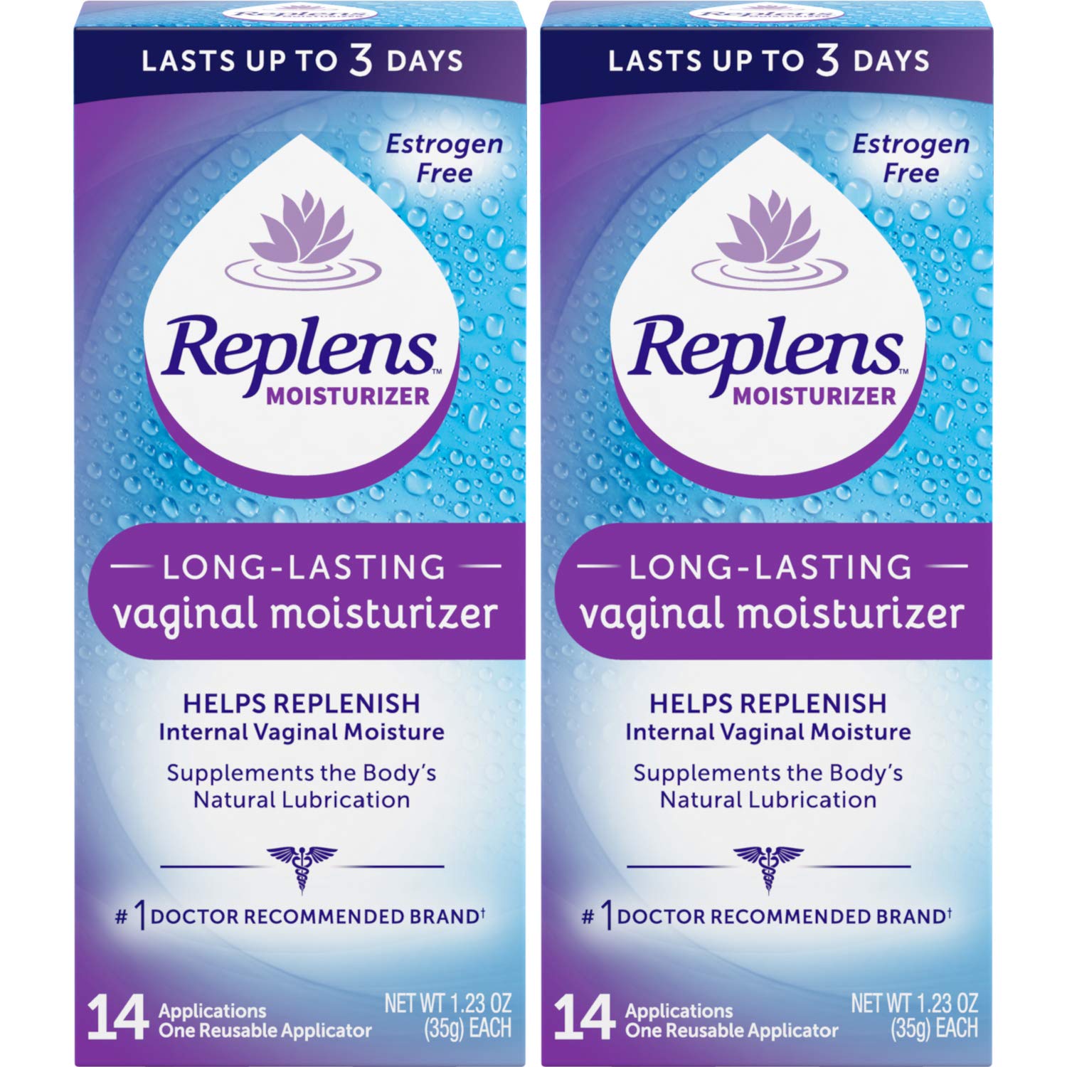 Replens pack of 2 box highlighting convenient two-pack for ongoing use.