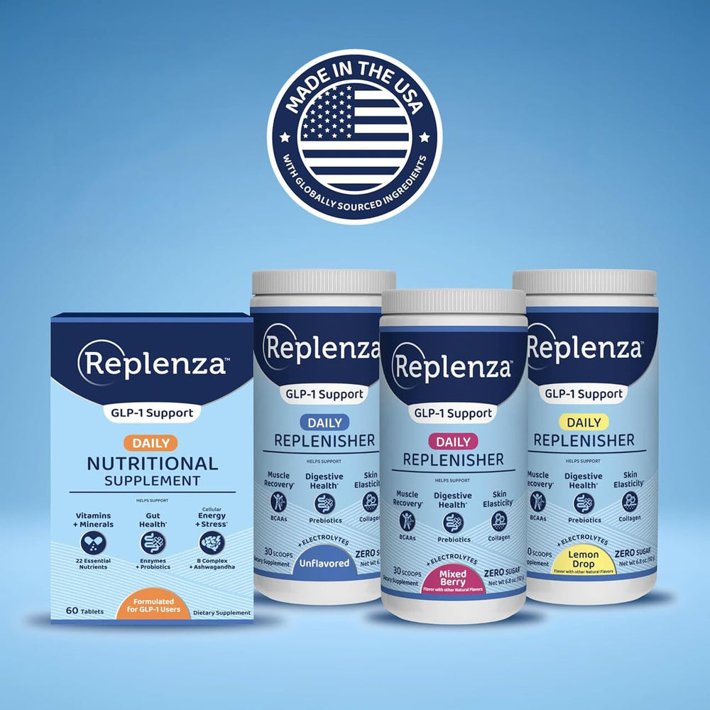Replenza Daily Replenisher label close-up showing ingredients and safety notes.